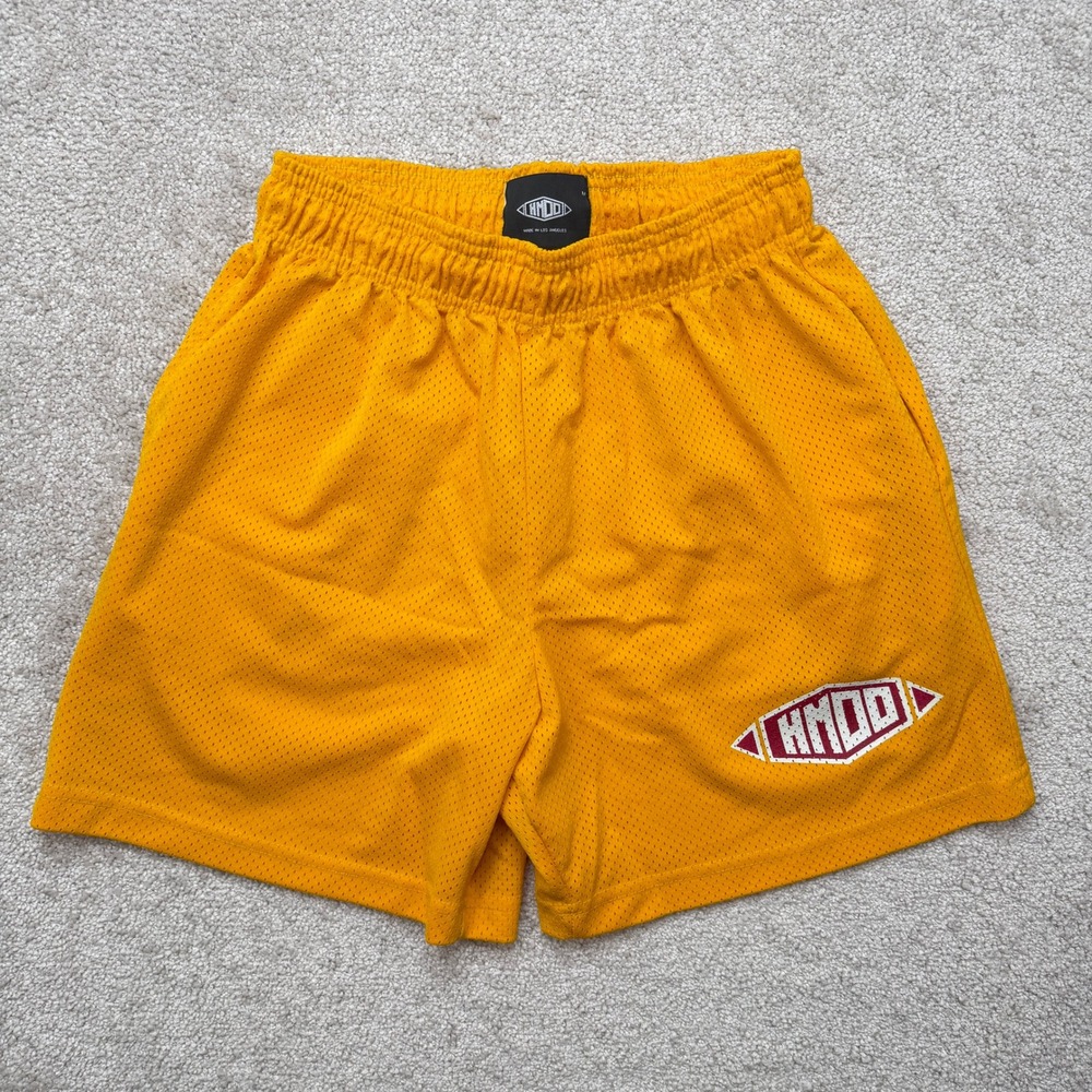 HMDD Mens Medium Shorts Yellow Mesh Athletic Basketball Made in USA
